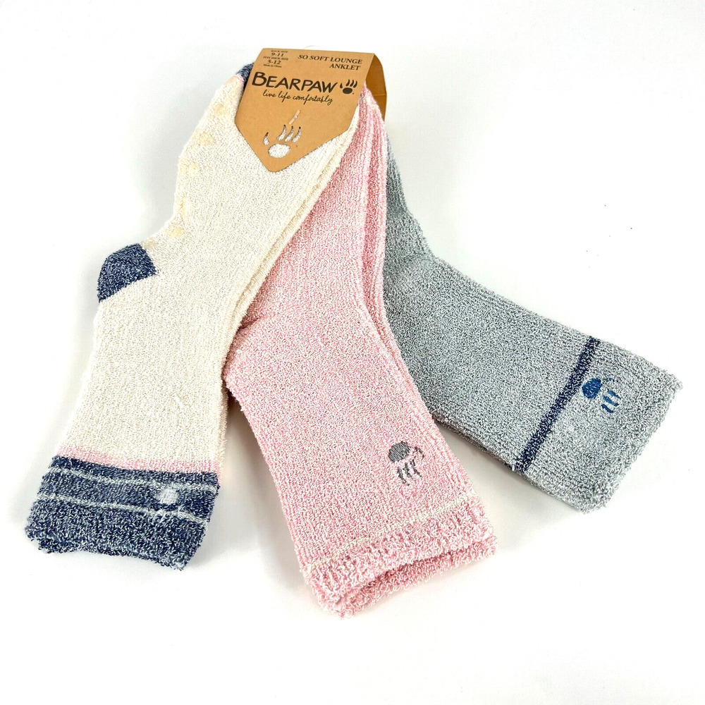 NEW Bearpaw Women Super Soft Lounge Anklet Slipper Socks 3 Pairs Shoe Sz 5-12